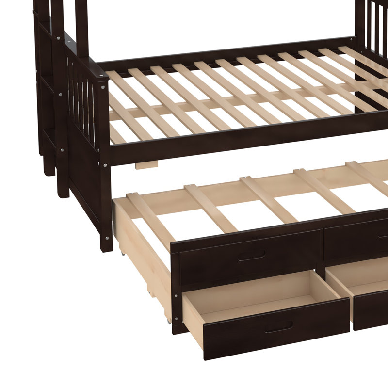 Lit simple superposé au dessus d'un lit double avec gigogne Feld Kids, Espresso