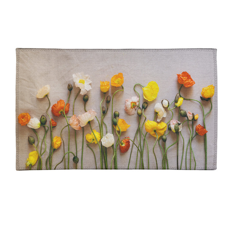 Tapis de fleurs séchées blanc/jaune/rouge, Rectangle 3 pi x 5 pi