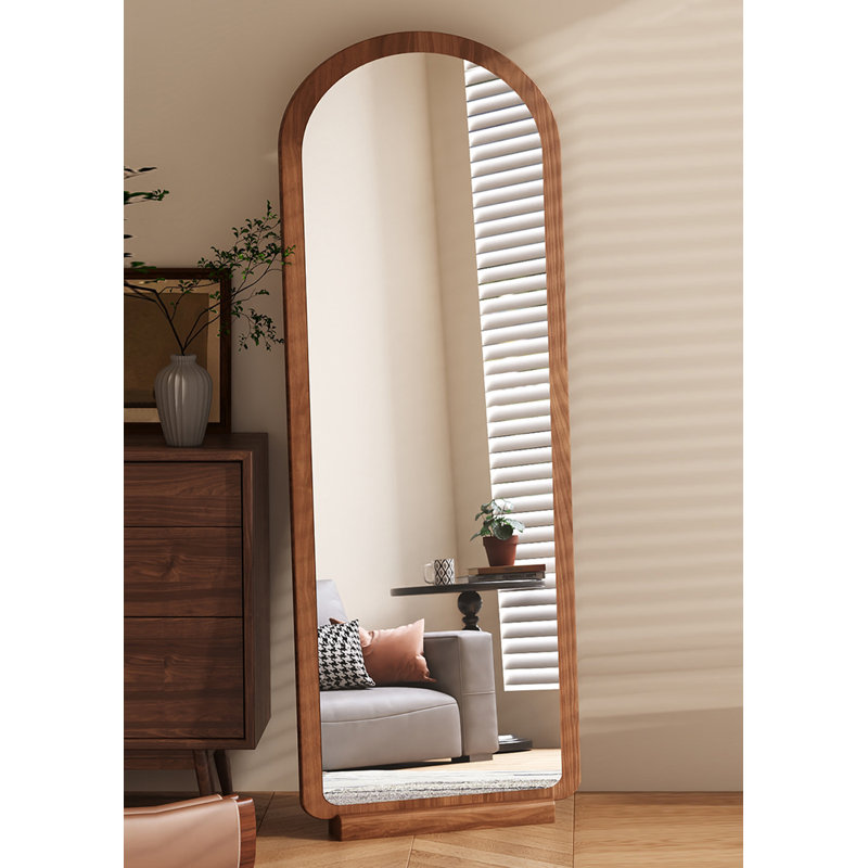 Medieval-Style Solid Wood Frame With Wooden Base Support Full-Length Mirror, 62.99" x 15.75"