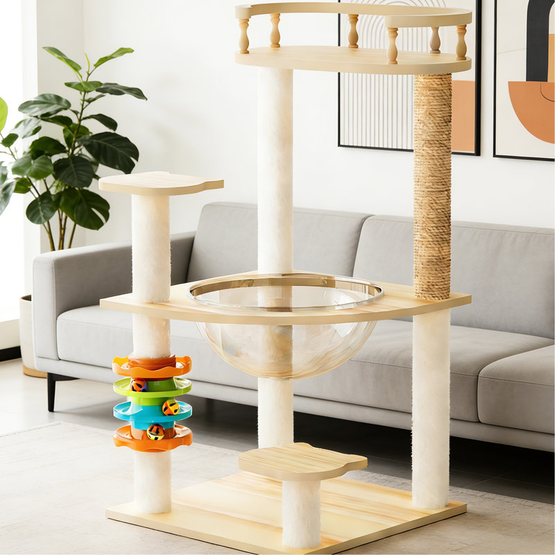Tour pour chat 32,2 po pour chats d'intérieur, avec poteaux à griffes couverts, perchoir relaxant, acrylique et chats interactifs