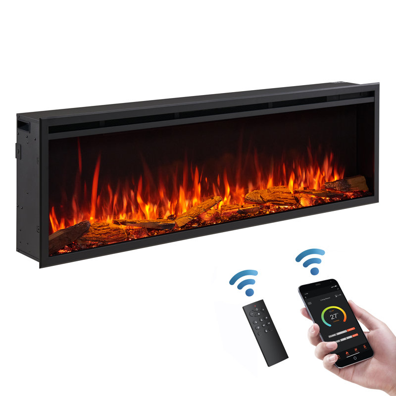 CASTELLO FLAMME Stainless Steel Electric Fireplace Insert, 48cm H x 152cm W x 19.7cm D