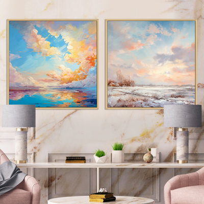 «Turquoise Clouds Charm», ensemble de 2 collages carrés