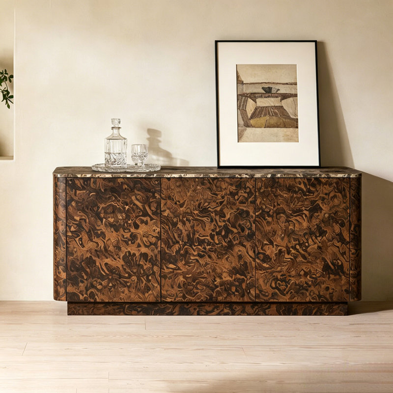 Armoire de rangement 62,99 po avec plateau en marbre et placage de bois massif