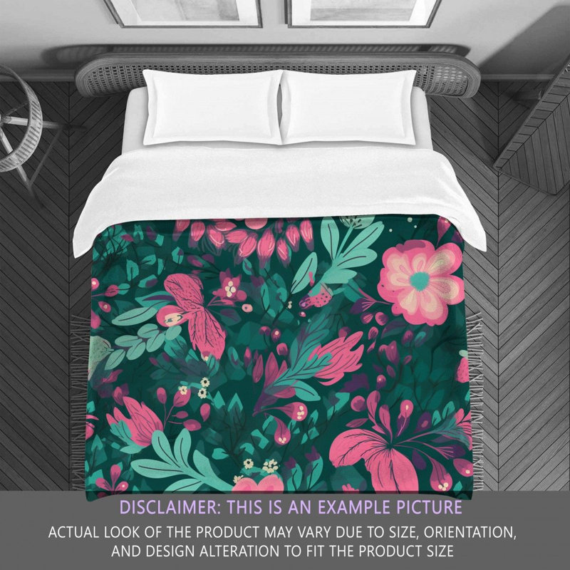 Machine Printed Comforter, Queen Comforter, Green/Pink Floral