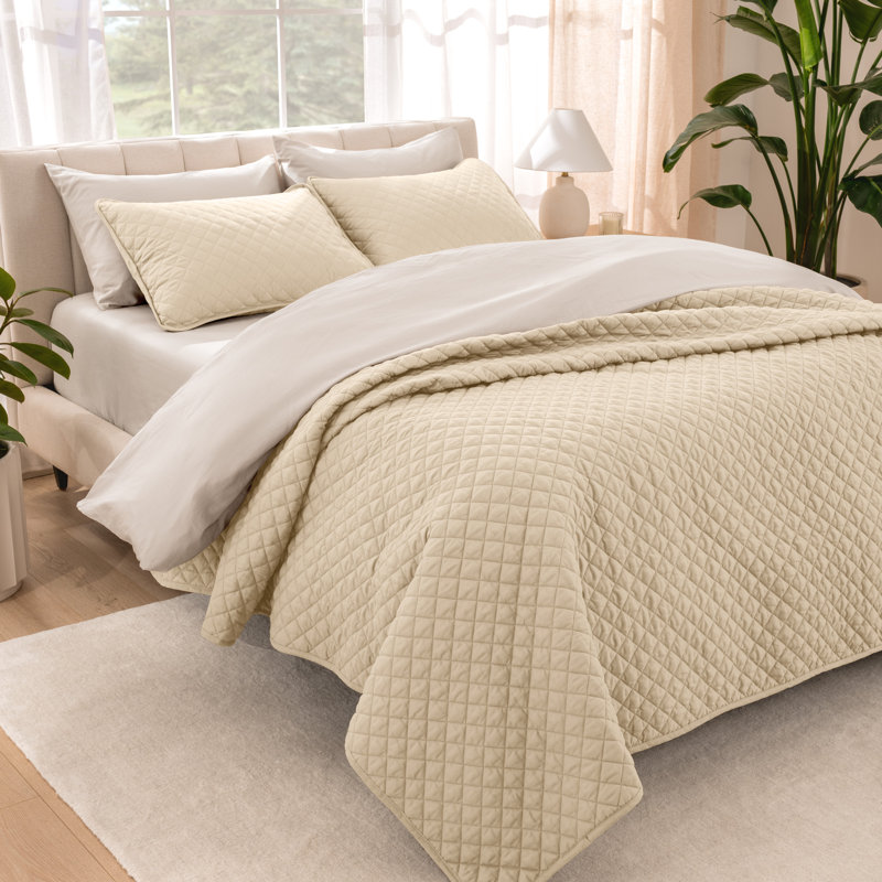 Ensemble de couvre-lit moderne et contemporain en microfibre 3 pièces , Sable