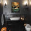 ART Halloween Canvas Wall Decor, Witchy Bubblebath Bathroom Decor Black Cat Pictures Print Academia Halloween Poster for Dorm Party Decor 8x10inch