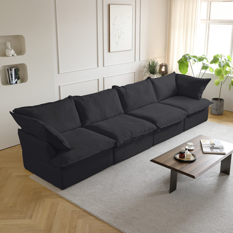 Canapé modulaire rembourré en velours côtelé 4 pièces Fairford, Mélange de lin noir