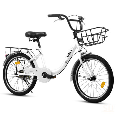 20 Inch Kids Bike, Children's Bicycle With Coaster Brake & V-Brake, 1-Speed, Chain Guard & Rear Rack, Lightweight Steel Frame (White)