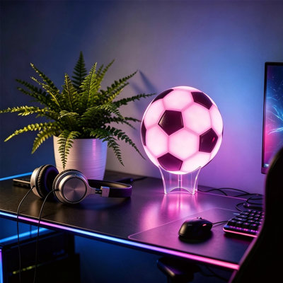 Veilleuse ballon de football RGB, lampe de bureau DEL intelligente en forme de ballon de football avec application et télécommande, plus de 16 millions de couleurs changeantes, synchronisation musicale, fonction minuterie, lampe décorative rechargeable par USB pour chambre d'enfant.