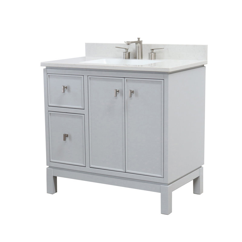 Meuble-lavabo simple avec plateau en quartz, Gris français, Nickel brossé
