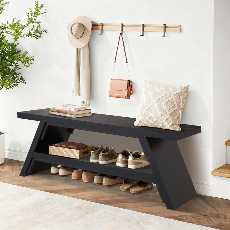 Banc de rangement pour chaussures, H 17,72 po x l 47,24 po x P 11,61 po, Noir