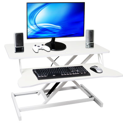 White Adjustable Height Standing Desk With Keyboard Tray, Sit To Stand Workstation For Efficient Task Completion, Gas Spring System Laptop Desk, Ergon