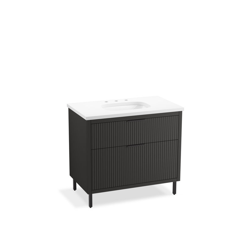 Espace de 36 po Meuble-lavabo mural avec lavabo et comptoir en quartz, Acier foncé