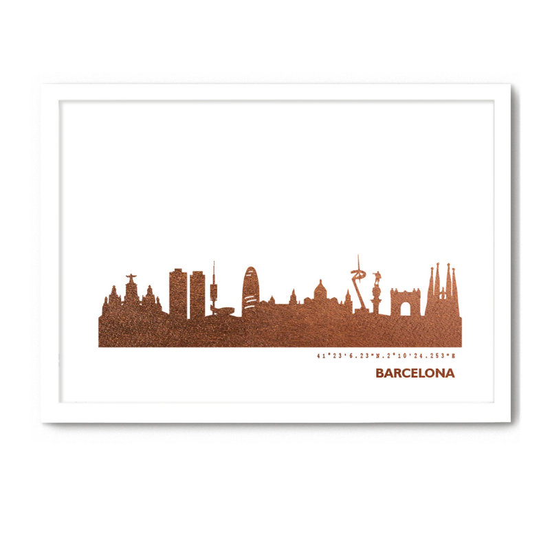 Barcelona with Love Skyline 1 Piece Single Picture Frame Wall Art, 33cm H x 43cm W x 4cm D