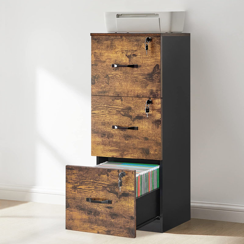 Fyllia 40cm Wide 3 -Drawer File Cabinet, Black/Brown