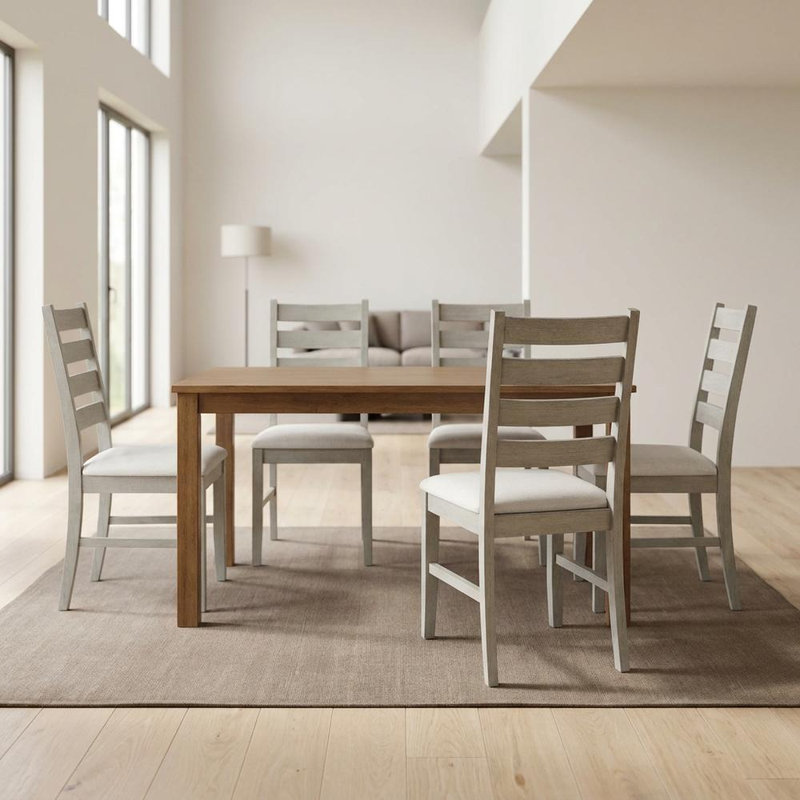 Ensemble de 4 chaises de salle à manger, sièges rembourrés, structure en bois massif, style rustique moderne