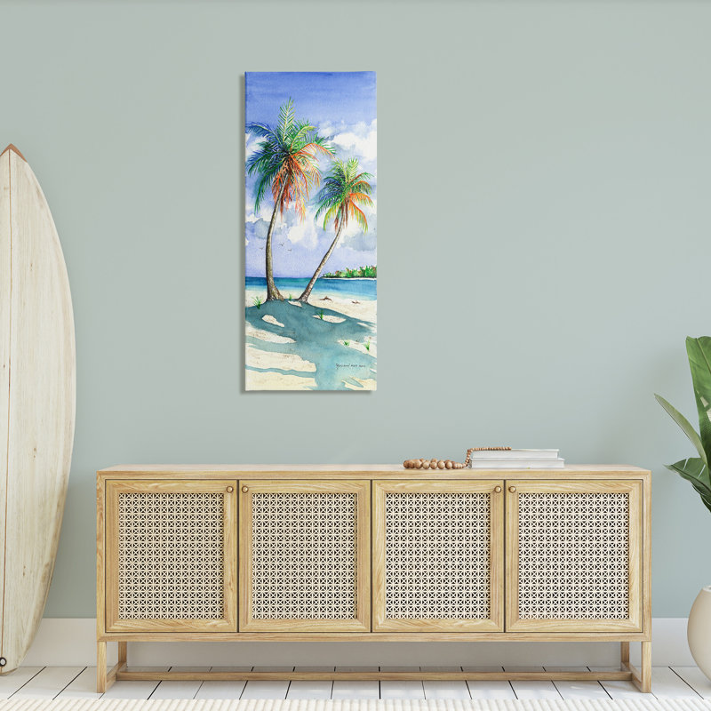 «Sunlit Palm Trees» par Christine Reichow sur toile, H 48 po x l 20 po