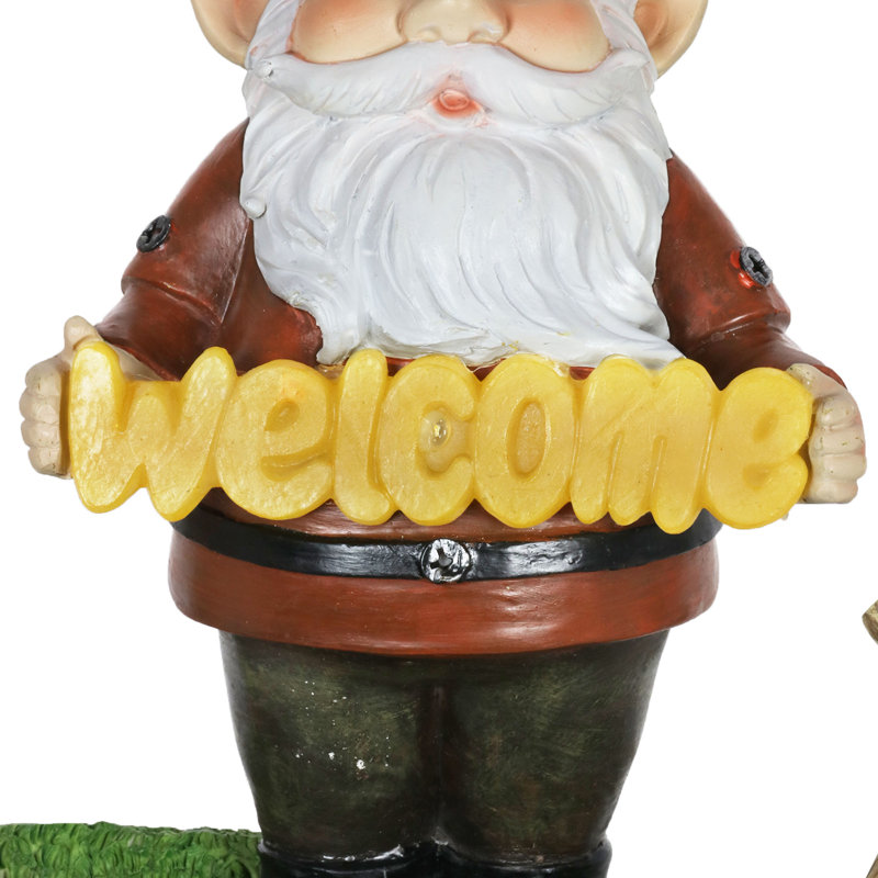 Statue de gnome de bienvenue à treillis solaire Exhart, 14 po