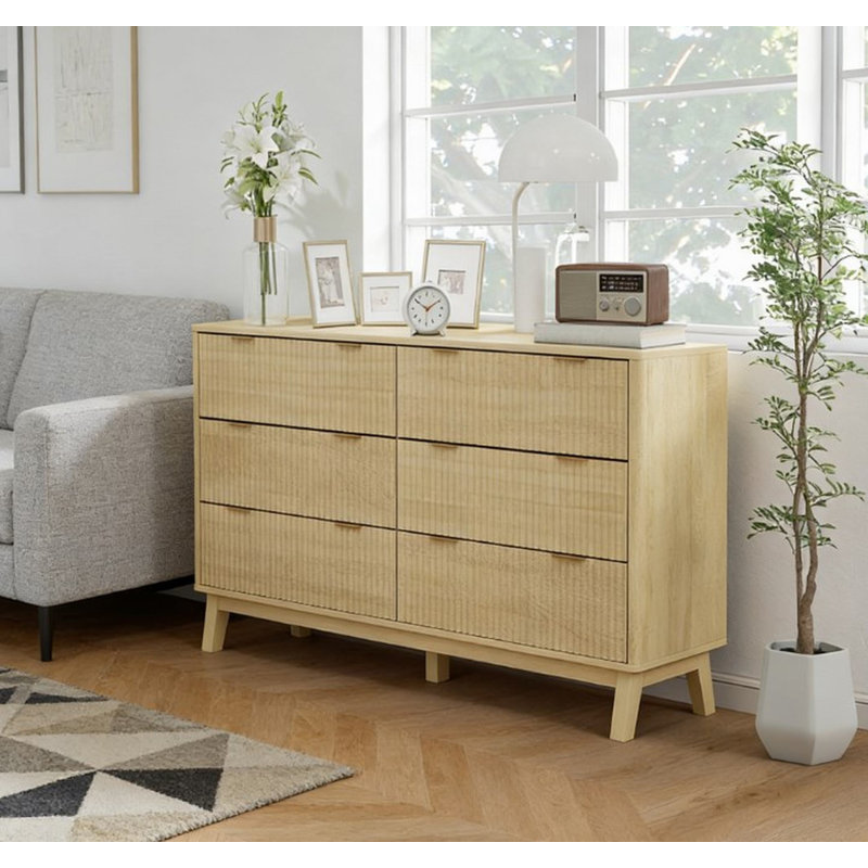 Commode double 6 tiroirs 53,9 po Blaklee, Naturel