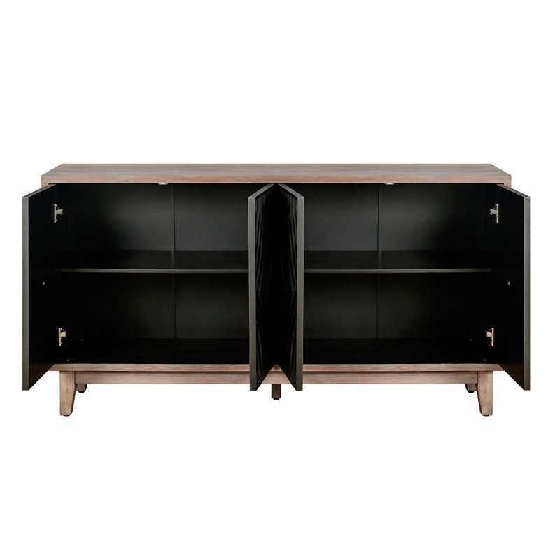 Mid Century Sideboard Buffet Cabinet With Solid Wood Legs 60" Kitchen Storage Cabinet Credenza With 4 Convex Pattern Diamond Doors And 2 Shelves Accent Console Table For Living Room Entrance Hall Etc