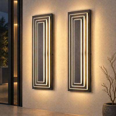 Lot de 2 appliques murales extérieures modernes à 3 niveaux de 61 cm (24 po) de hauteur, en métal et acrylique, pour porche