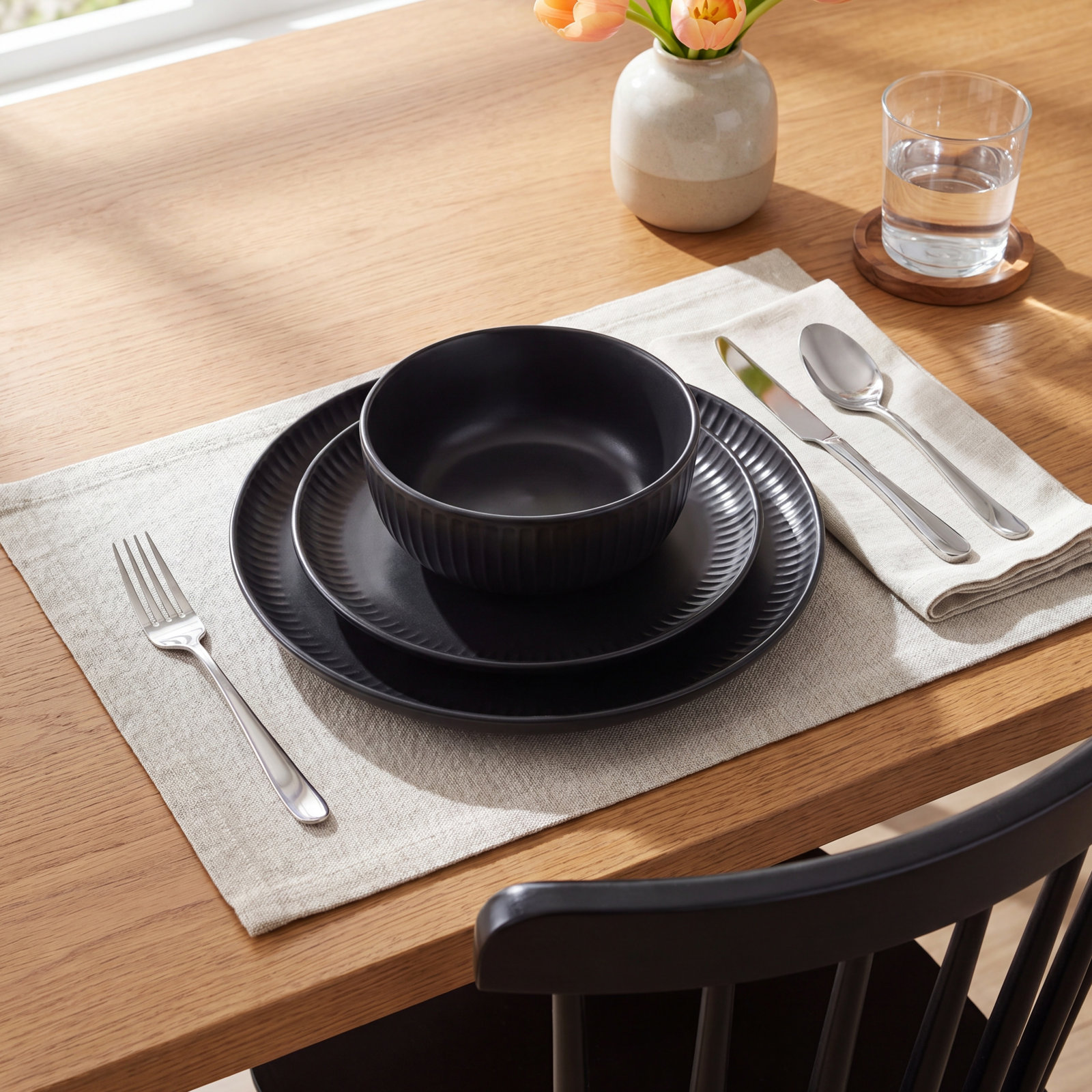 Zeppelin Stoneware Dinnerware Set, Black