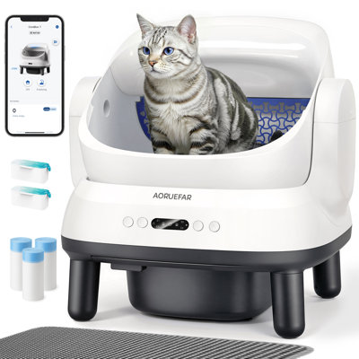 Self Cleaning Cat Litter Box,Safety Protection,IPX5 Waterproof,Odor Control,Open-Top, with 3 Litter Bags & Litter Mat