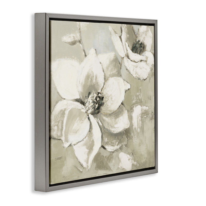 Cadre flottant Magnolias After Rain, design par Lanie Loreth, H 25 po x l 25 po, Cadre flottant gris lustré
