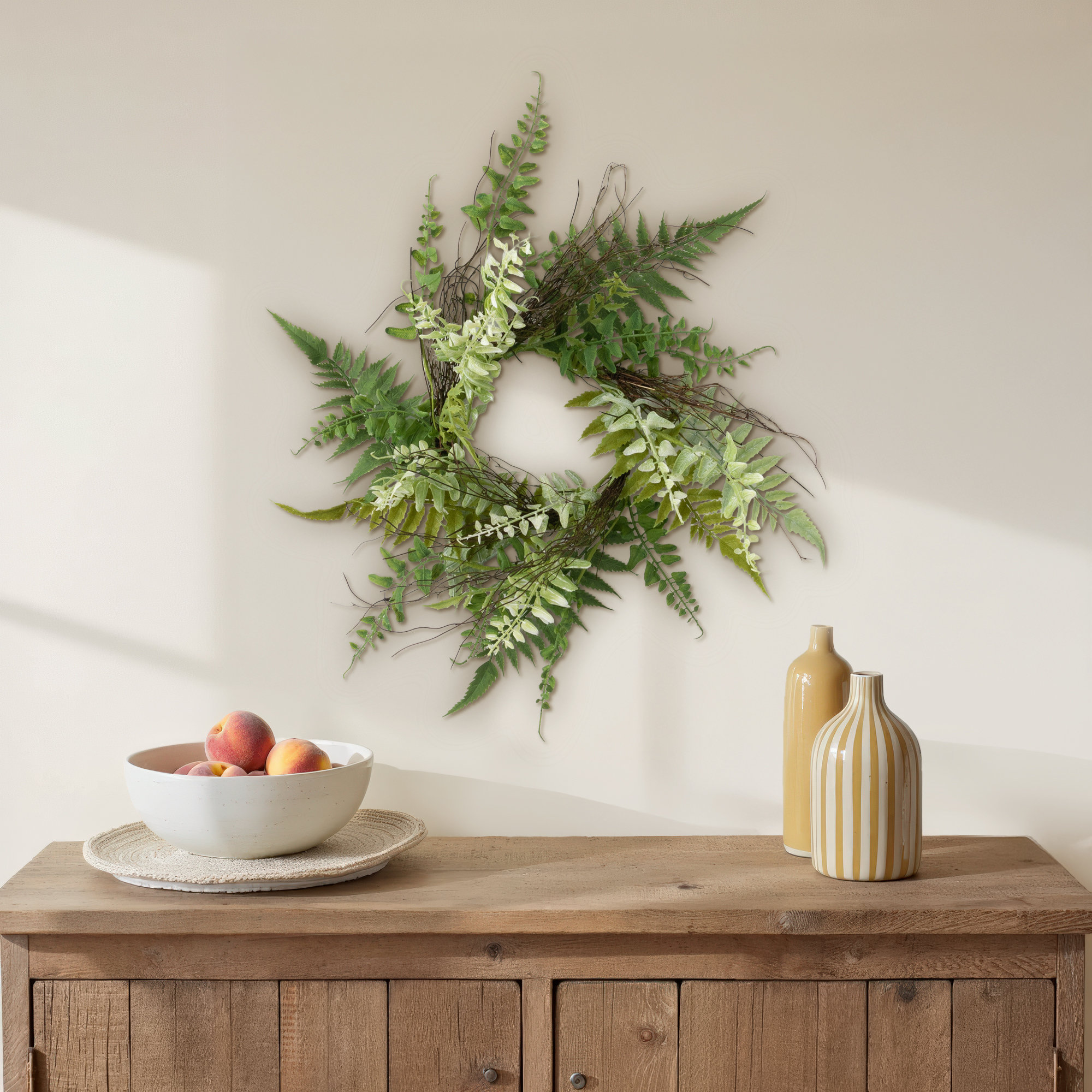 Artificial Fern and Twig Wreath, 16"