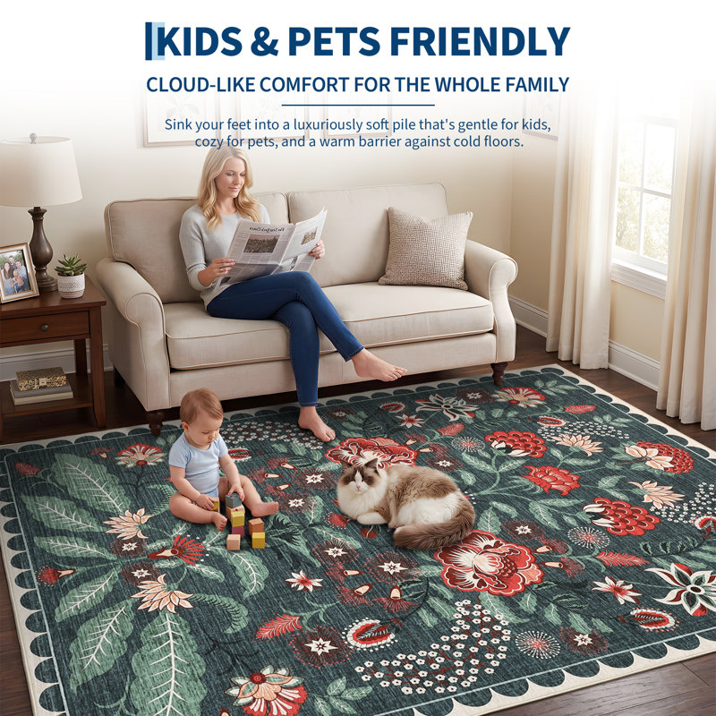 Tapis de couloir floral 2 x 6 tapis de couloir antidérapants, Tapis de couloir 2 pi x 6 pi, Vert foncé