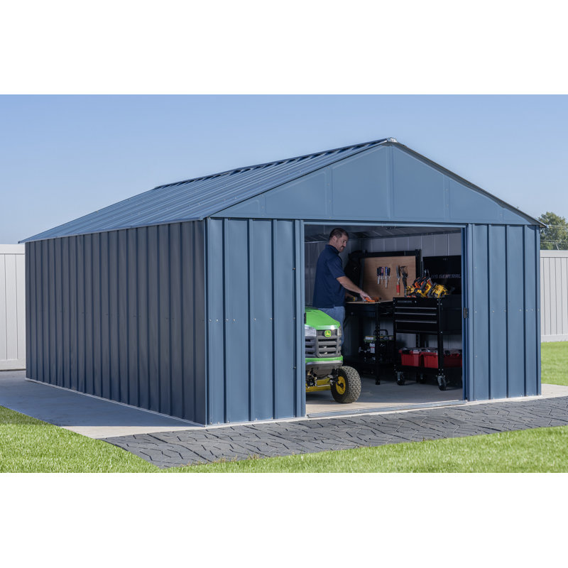 17 ft Blue Grey Galvanized Steel Storage Shed Kit