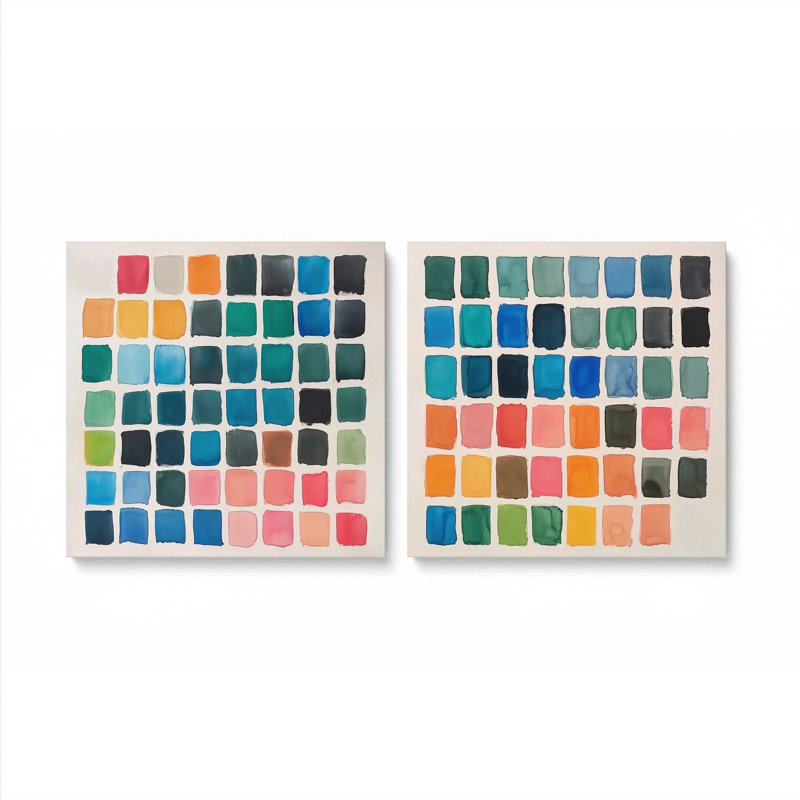 Ensemble de 2 imprimés Spectrum Grid, 12 po x 12 po, Toile tendue
