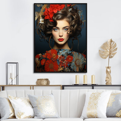 Portrait de femme rétro floral II - art mural Pop Art