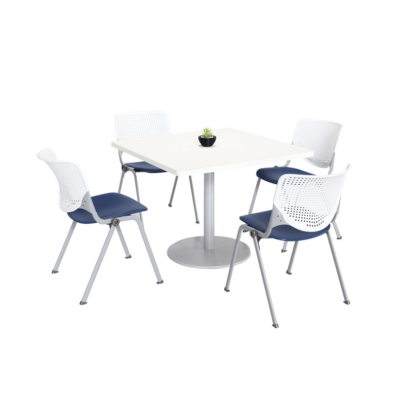 Ensemble de table de salle à manger et de chaise Kool Mode, H 29 po x L 36 po x l 36 po, Blanc / Bleu marine, Blanc