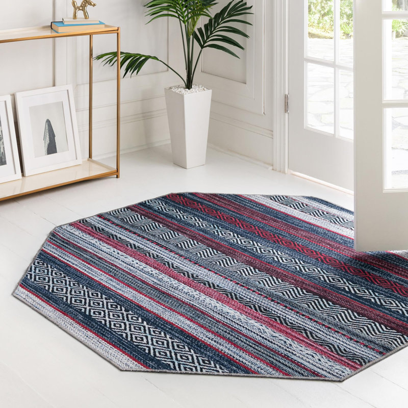 Aaroon Striped Indoor Rug, Octagon 5' x 5'