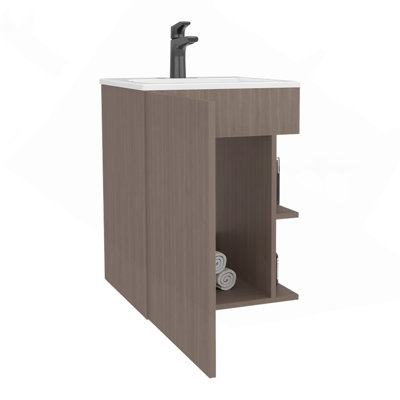Meuble-lavabo autoportant avec une porte et une tablette ouverte, meuble-lavabo compact et moderne