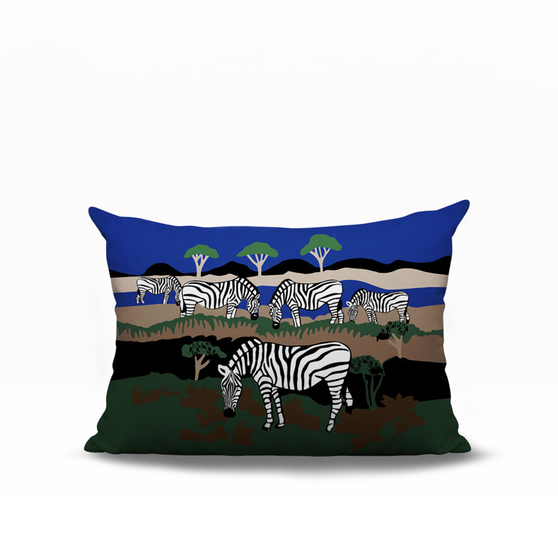 Oreiller rectangulaire réversible intérieur / extérieur Gia Zebra, Marine, H 18 po x l 25 po