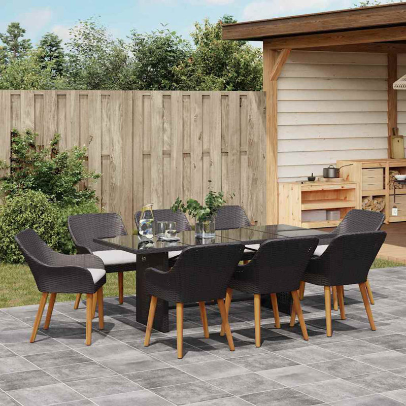 9 Piece Garden Dining Set Poly Rattan, White, Black