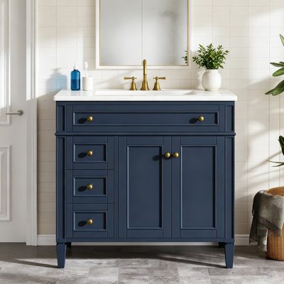 Meuble-lavabo de 36 pouces avec lavabo, armoire de salle de bain moderne avec 4 tiroirs et 2 portes à fermeture en douceur, structure en bois massif avec finition de peinture industrielle, espace de rangement généreux