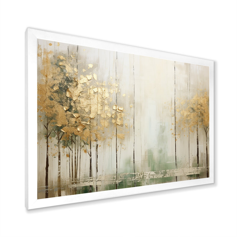 «Minimalisme beige et forêt dorée II», reproduction d'art sur toile, H 34 po x l 44 po x P 1,5 po, Cadre simple blanc
