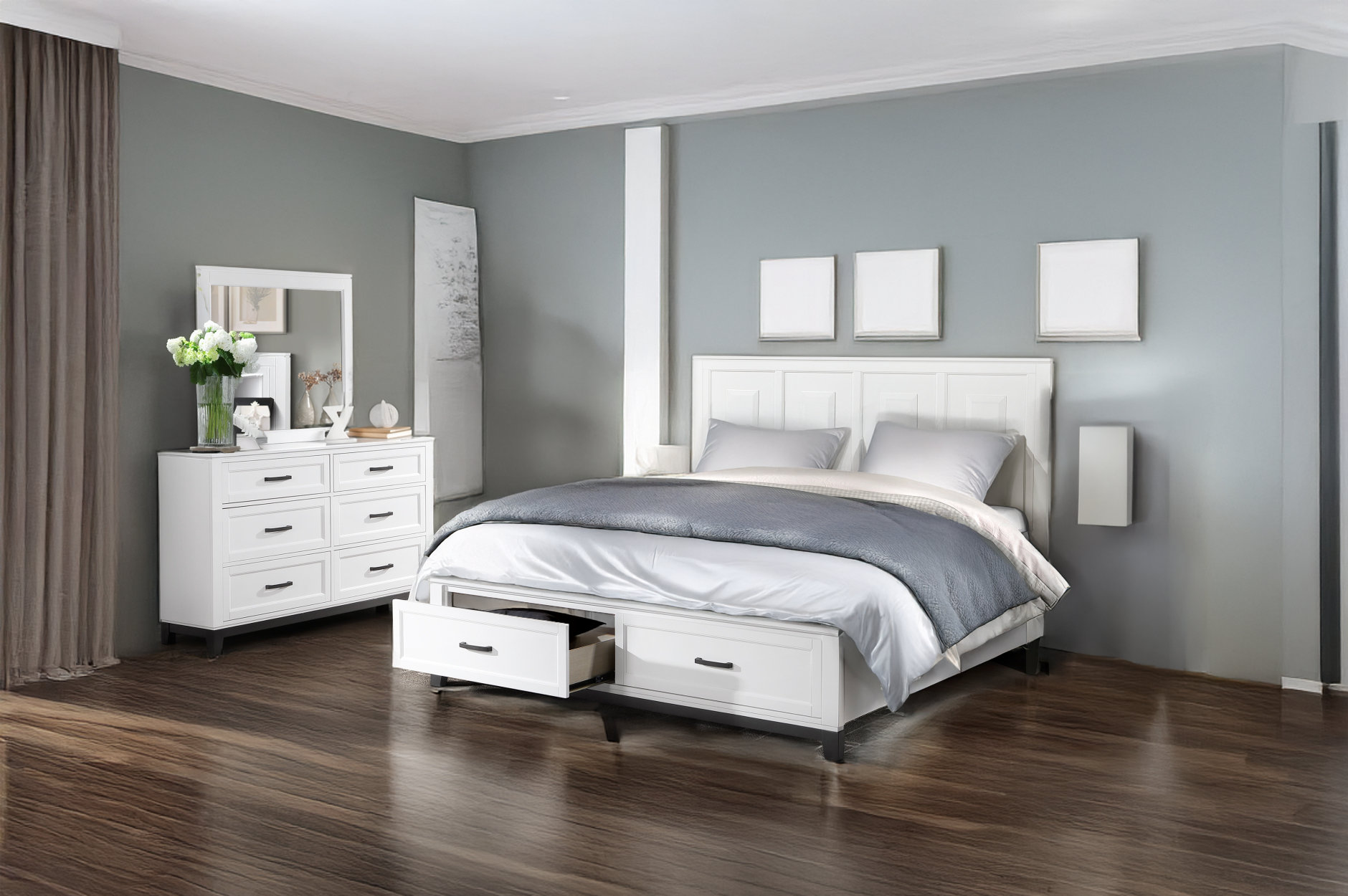 Gracie Oaks Jaqueline White Storage Platform Bedroom Set | Wayfair