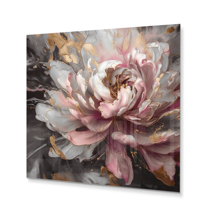 Pivoines blanches et roses en fleurs - Impression sur métal sans cadre, H 29 po x l 29 po x P 1 po