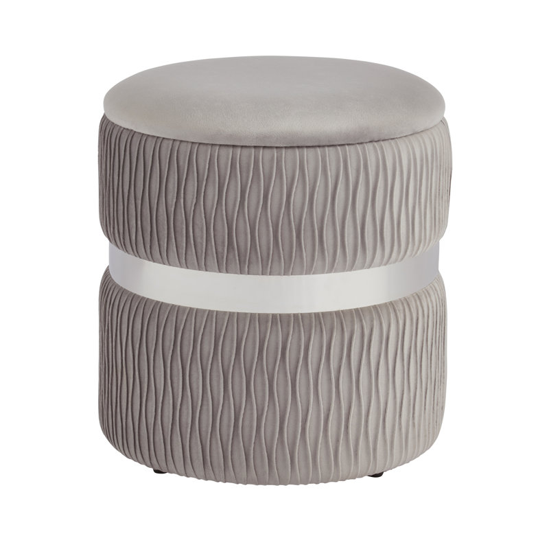 38cm Wide Velvet Round No Pattern Pouffe Ottoman with Storage, Grey