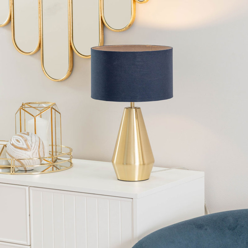 Metal Table Lamp, Navy Blue, Gold, Yes