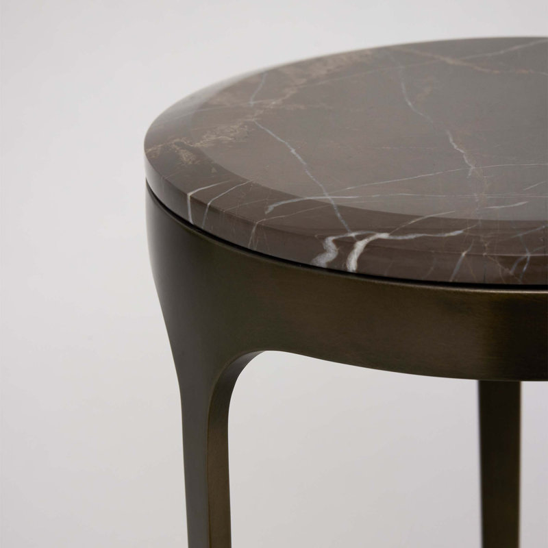 Camilla Marble End Table, Terra Brown, Antique Bronze, 22" H x 11" W x 11" D