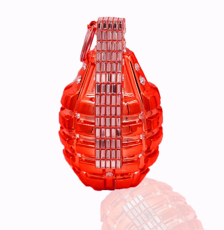 Grenade Of Bling, 6'' H x 6'' W x 3'' D, Red