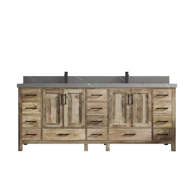 Malibu 84'' Double Bathroom Vanity with Top, Piatra Gray
