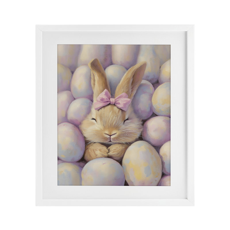 Easter Bunny Nestled in Eggs Framed Print Under Glass, design by The Prints Vibe, 16 x 13, Coastal White Under Glass Framed
