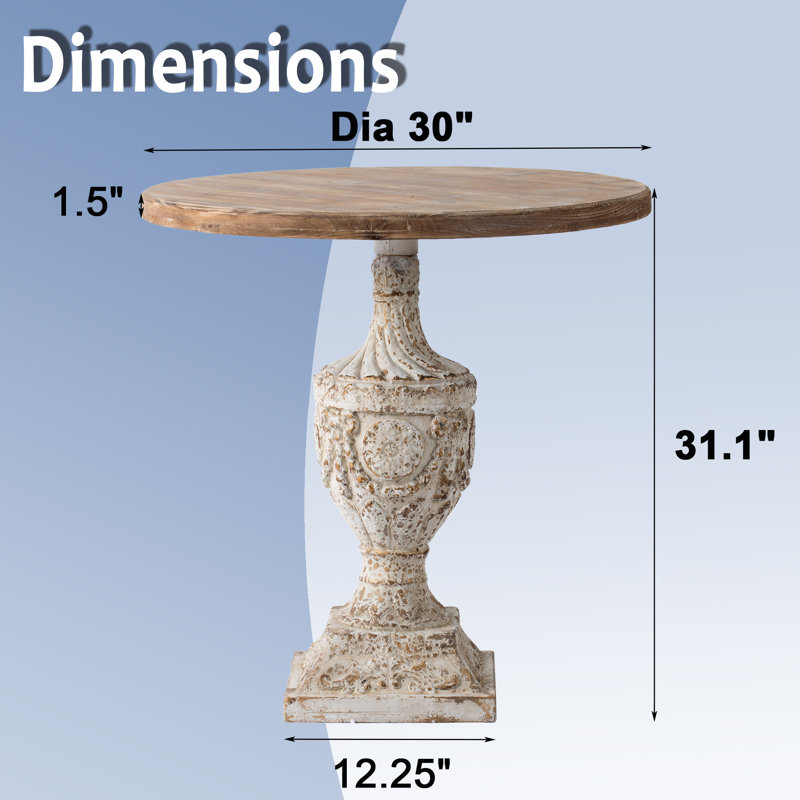 30" Ramani Antique Round Wood Table, Distressed Design, Rustic Style