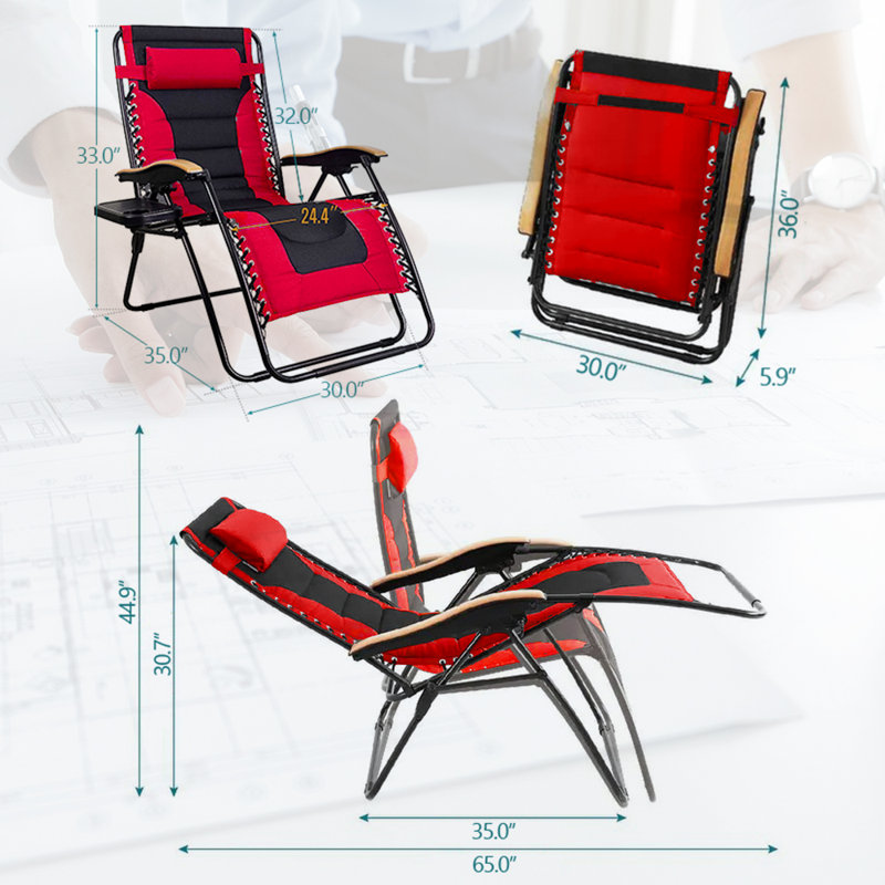 Chaise inclinable zéro gravité avec coussin, Rouge/noir